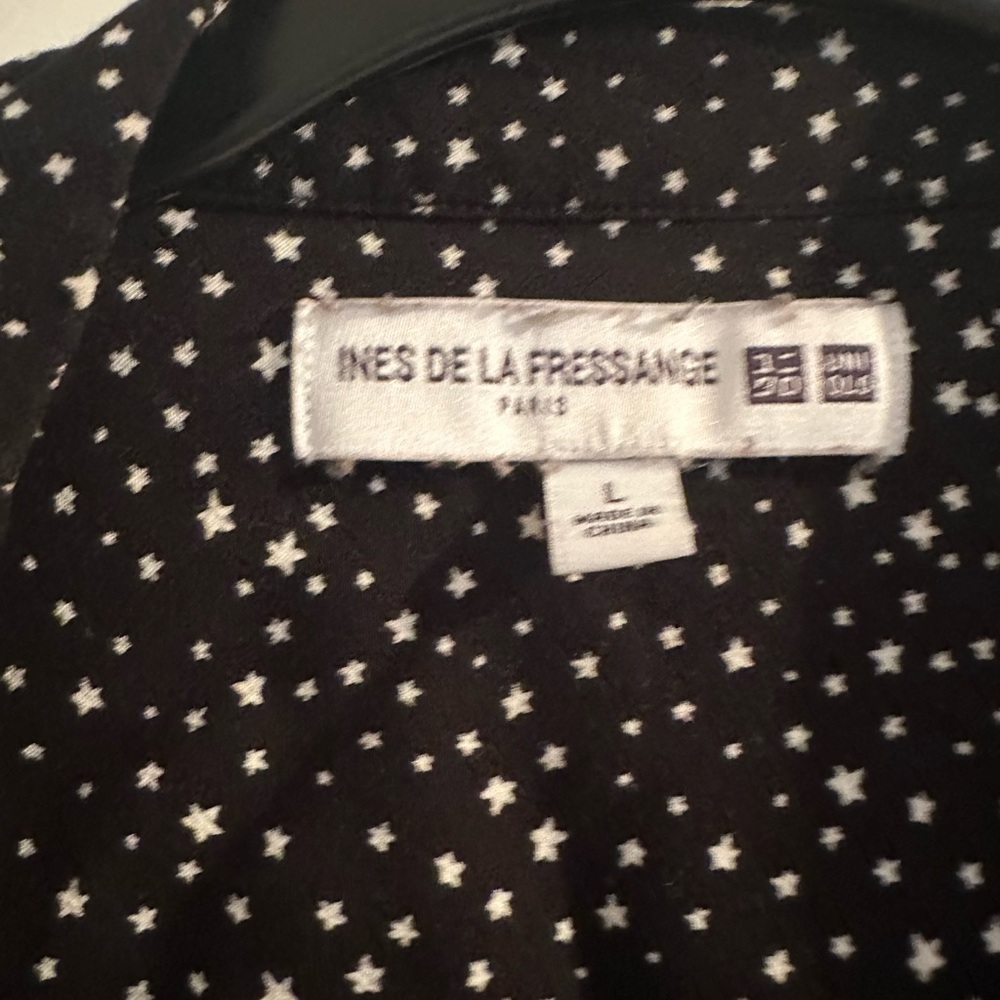 Ines De La Fressange X Uniqlo Bow Tie Long Sleeve Blouse Size Large Polka Dot - Picture 2 of 4